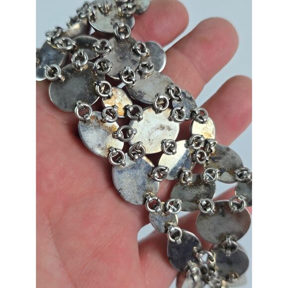 Vintage Large satin polish Sterling silver bead Bib necklace Choker Mexico 15.5" - Picture 11 of 15